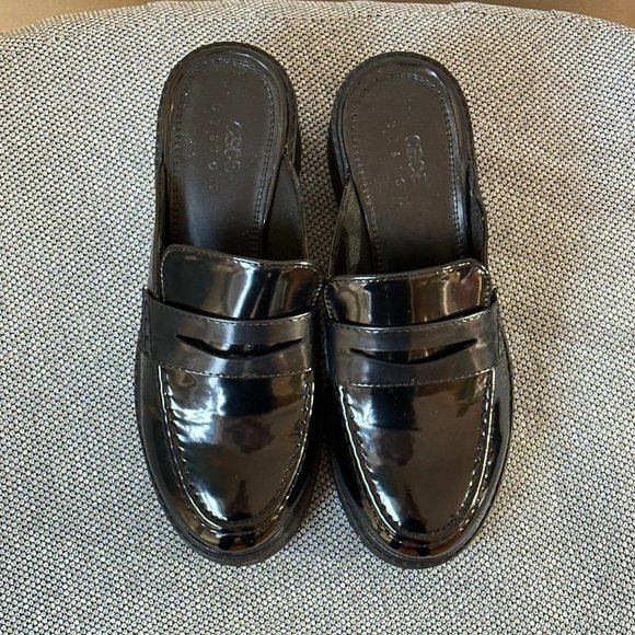 ASOS DESIGN Sina Chunky Heeled Loafer Mules in Black UK Size 4/ US Size 6.5 - Picture 2 of 11